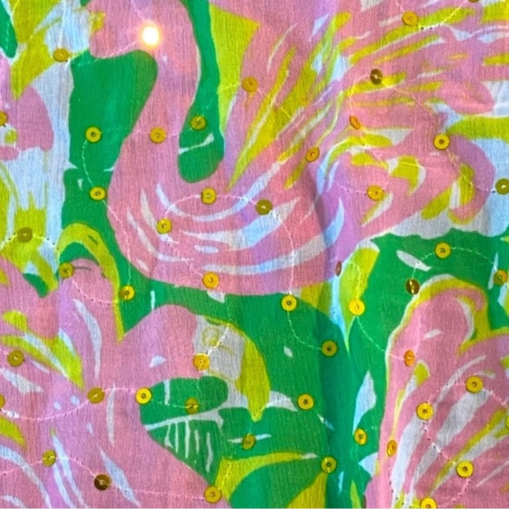 LILLY PULITZER NWT. Pink & Green Scarf with Minimal Gold Sequin Detailing
